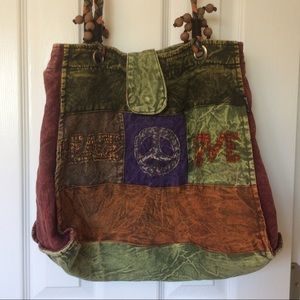 Peace & Love, fabric, patchwork tote bag